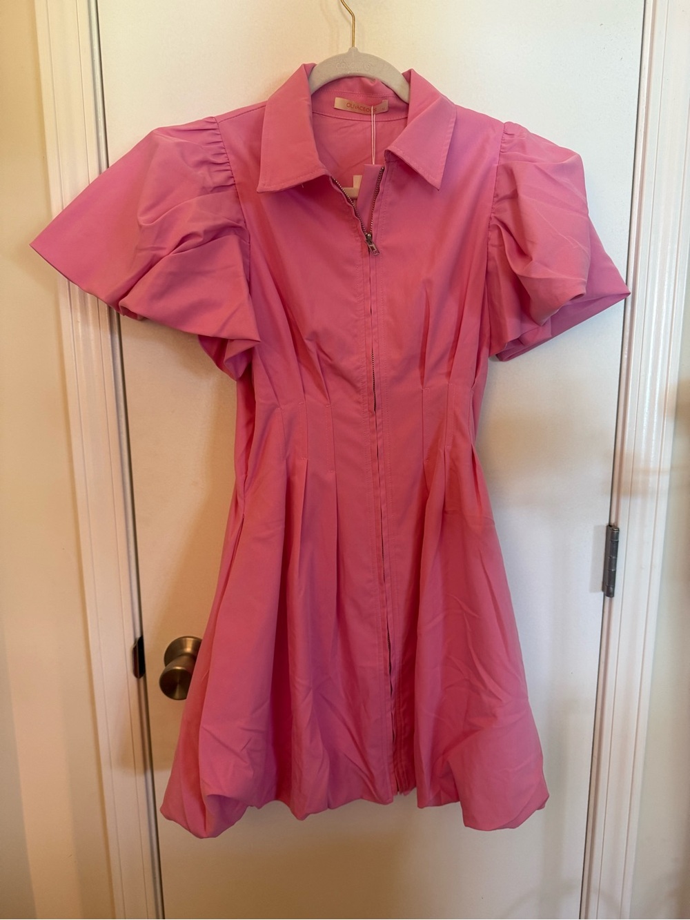 Olivaceous Bubblegum Pink Fit-and-Flare Zip Front Mini Dress